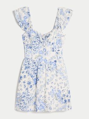 Hollister Women's Blue Flutter Sleeve V-waist Mini Dress - NWT - size Med tall